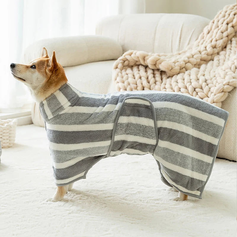 Ultra-Absorbent Coral Fleece Dog Bathrobe for Quick Drying - PawPawBuy