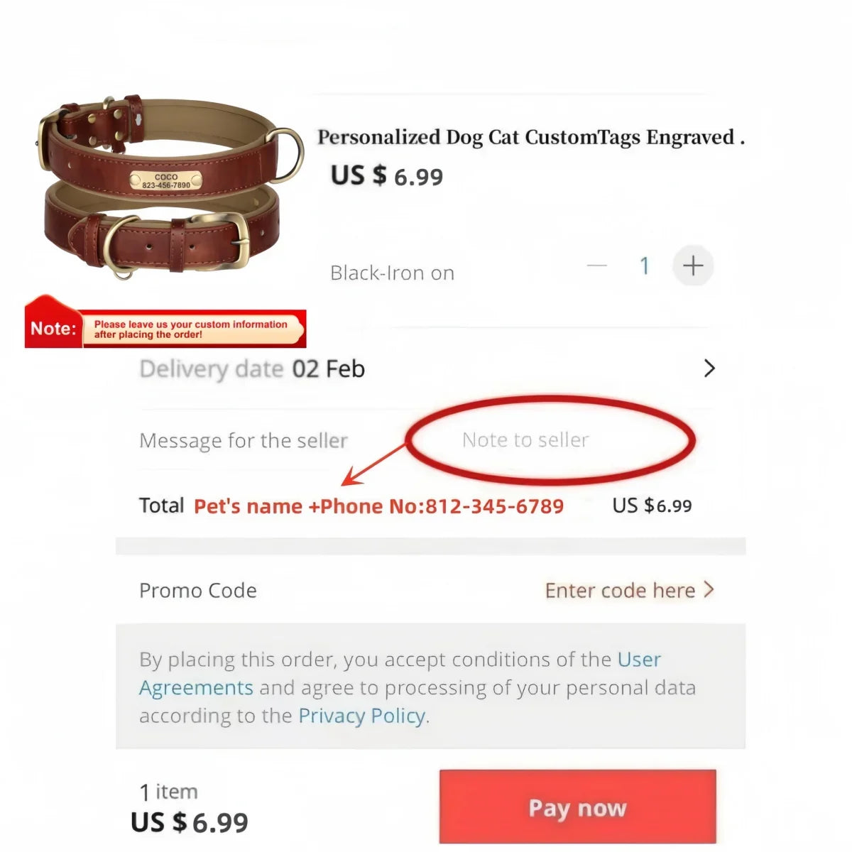 Customized Leather Dog Collar & Leash with Free Engraved Nameplate - PawPawBuy