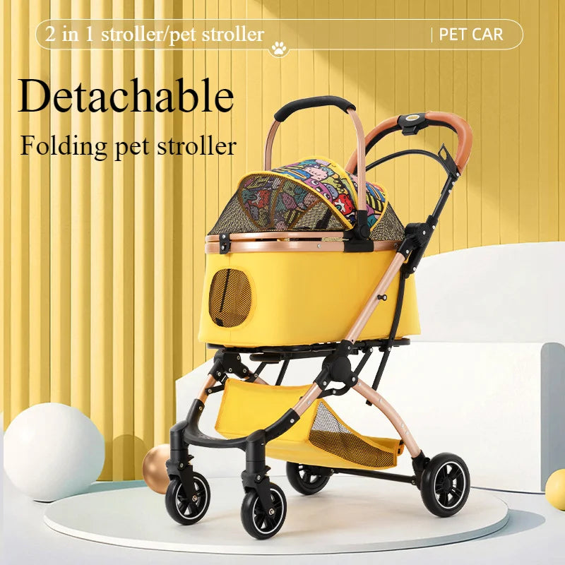 2-in-1 Portable Pet Stroller for Medium/Large Dogs & Cats - PawPawBuy