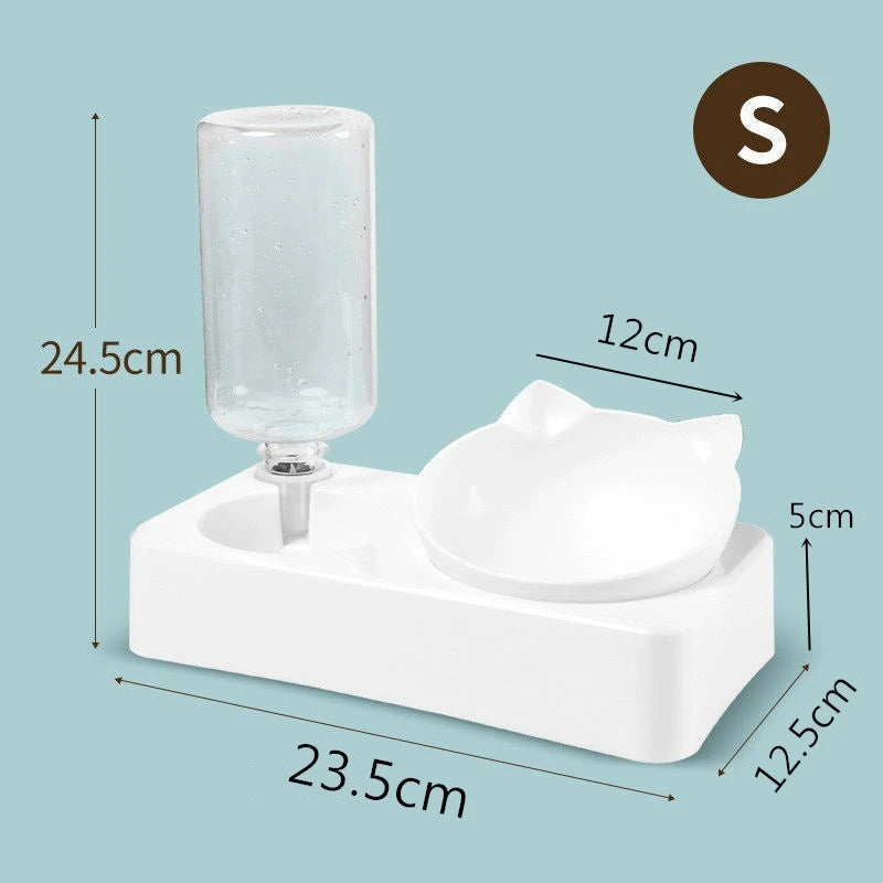 Tilted Double Bowls with Automatic Water Bottle for Pets - PawPawBuy