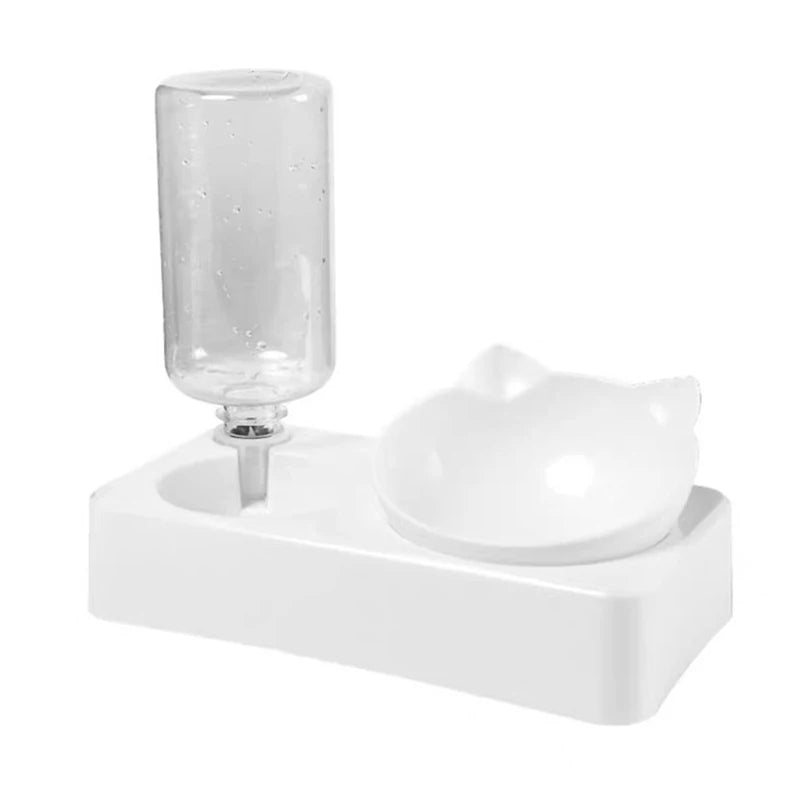 Tilted Double Bowls with Automatic Water Bottle for Pets - PawPawBuy