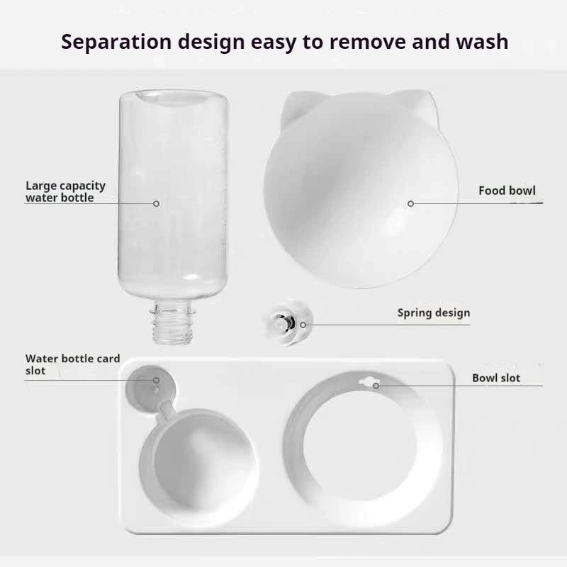 Tilted Double Bowls with Automatic Water Bottle for Pets - PawPawBuy