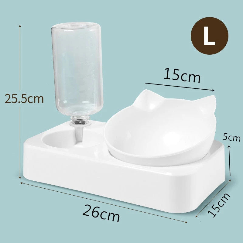 Tilted Double Bowls with Automatic Water Bottle for Pets - PawPawBuy