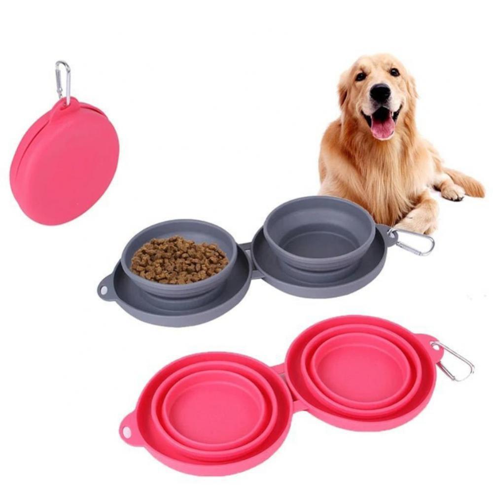 Foldable Double Bowl for Convenient Pet Feeding - great for traveling - PawPawBuy