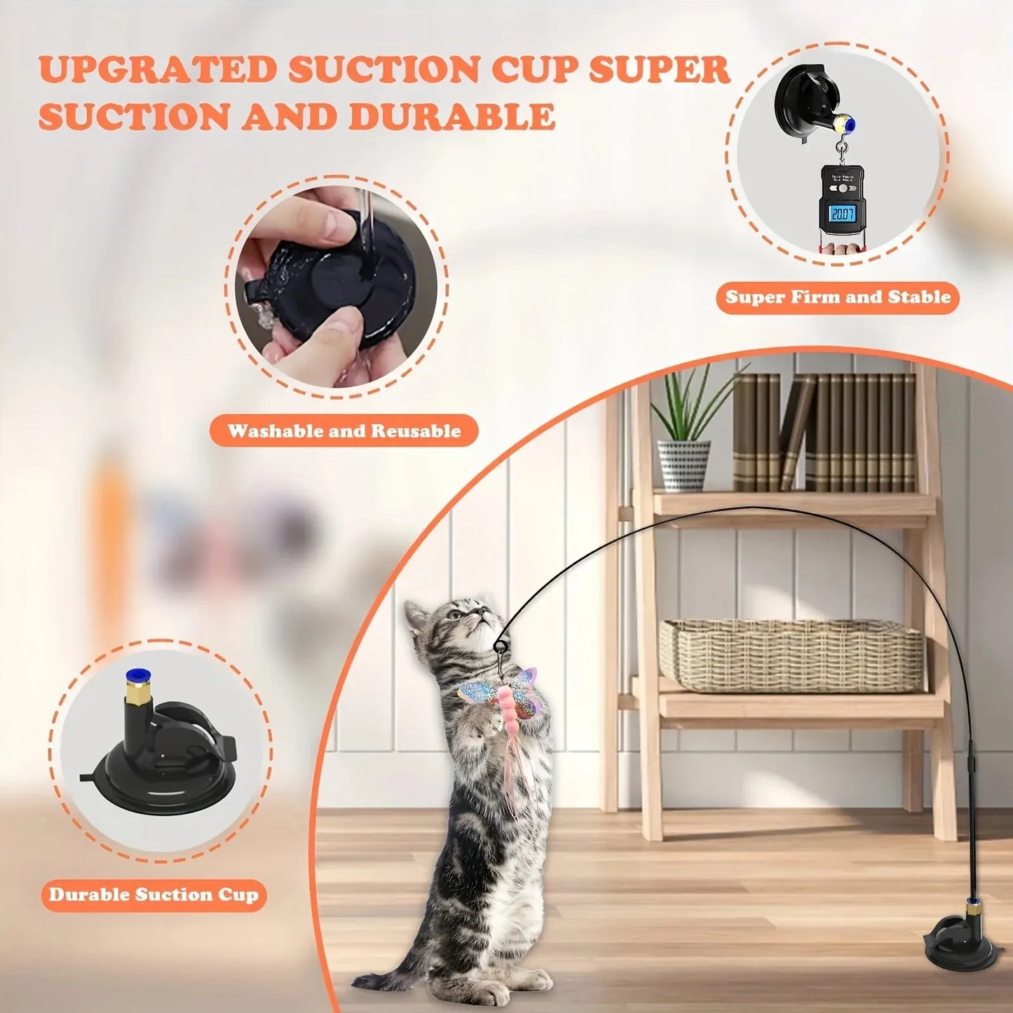 Interactive Feather & Bell Cat Teaser Toy with Suction Cup