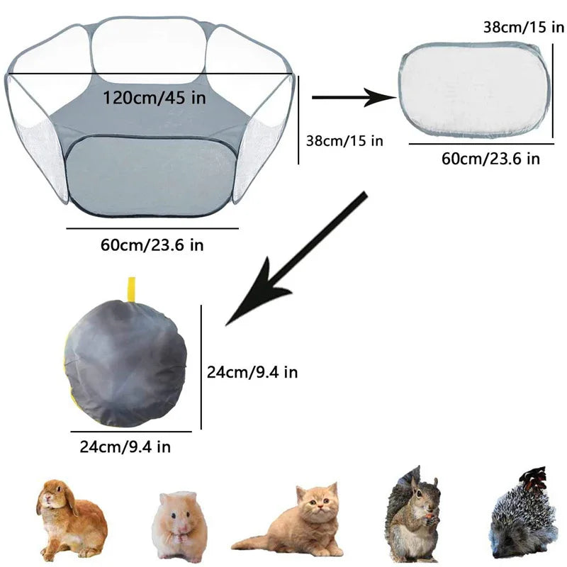 Portable Transparent Pet Playpen for Small Animals