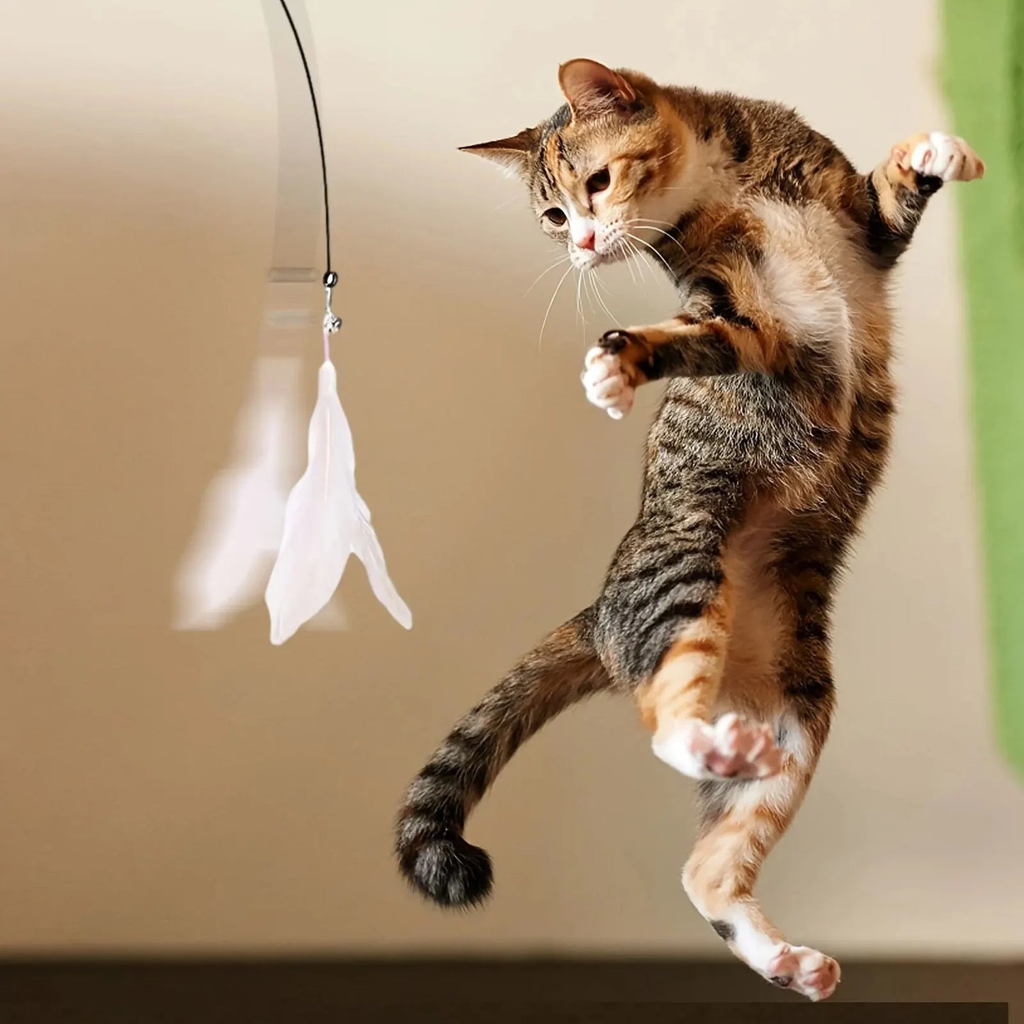 Interactive Feather & Bell Cat Teaser Toy with Suction Cup