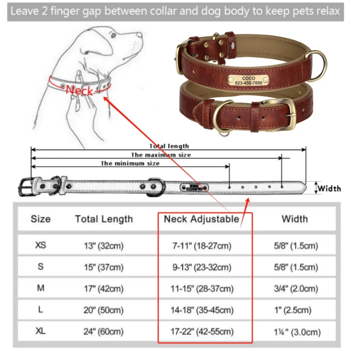 Customized Leather Dog Collar & Leash with Free Engraved Nameplate