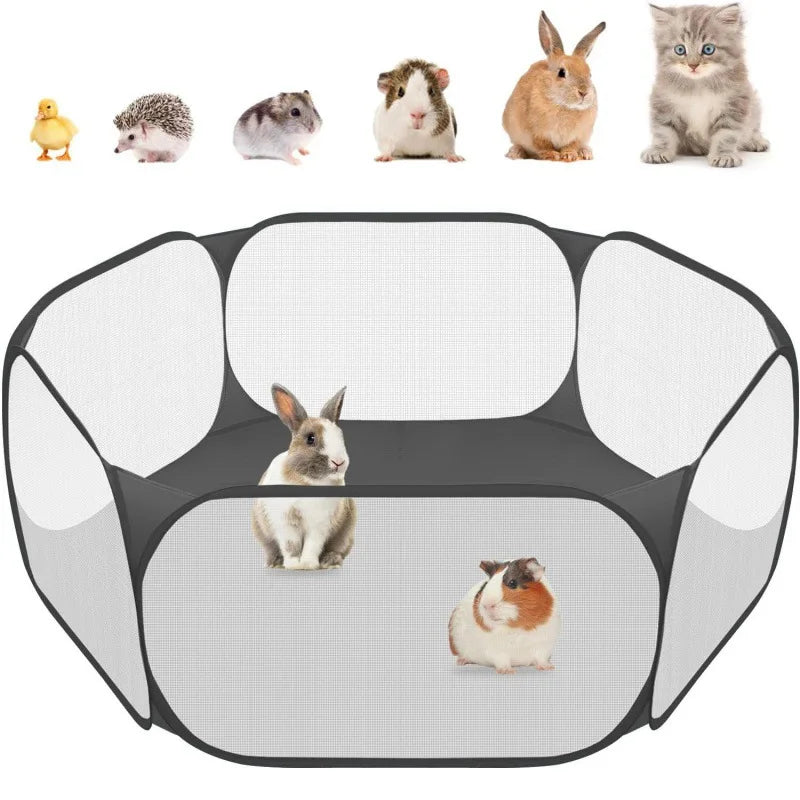 Portable Transparent Pet Playpen for Small Animals