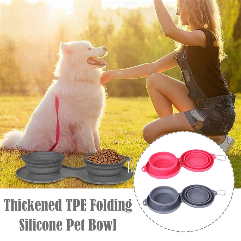 Foldable Double Bowl for Convenient Pet Feeding - great for traveling - PawPawBuy